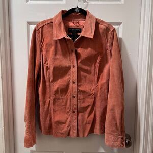 Bernardo Dusty Rose Velvet Button-Down Shirt Fitted Collared Blouse-SZ 16